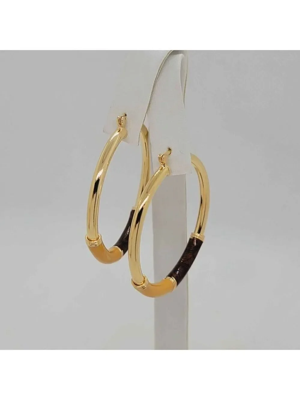 Brand New  Brazilian 18k Gold Filled Brown Hoops Earrings